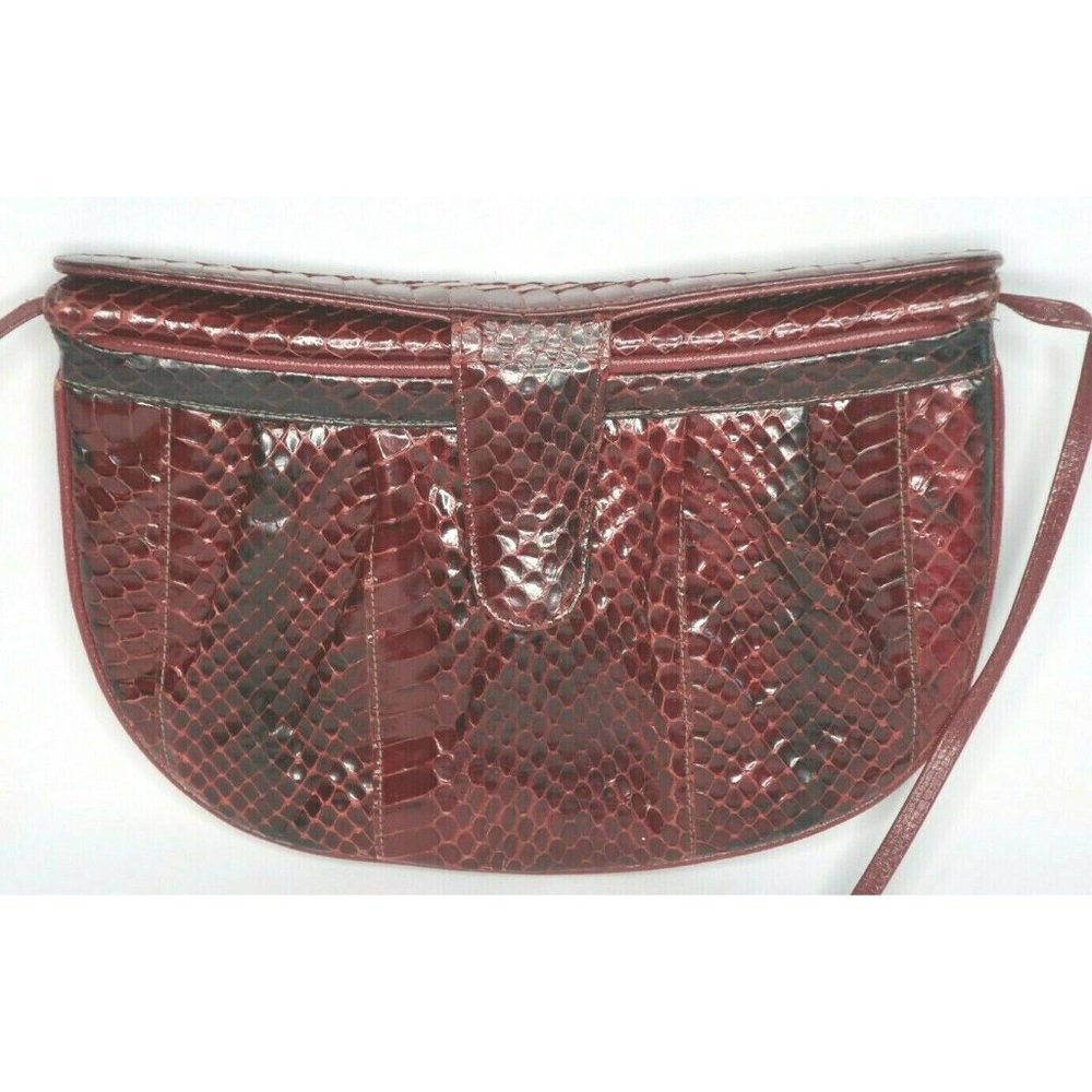 VTG Zenith Handmade Genuine Leather Red Black Snakeskin Pattern Purse Clutch Bag